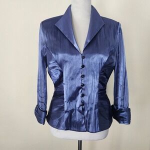 XSCAPE by Joanna Chen Metallic Blue Shimmer Button Front Blouse Size 10 Evening